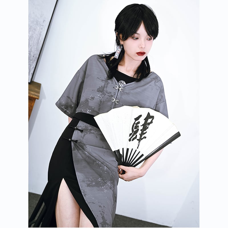 [Kokaisha --- Smoke Cloud Mio Series]★Setup Single item order★ Camisole + happi coat or skirt Ink pattern Chinese clothes