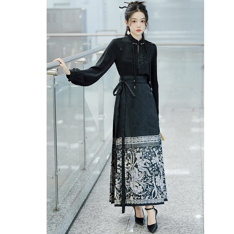 [BABA Series]★China Style Skirt★Maki Skirt, Hanfu Skirt, Women's, Improves Temperament, Black, Black