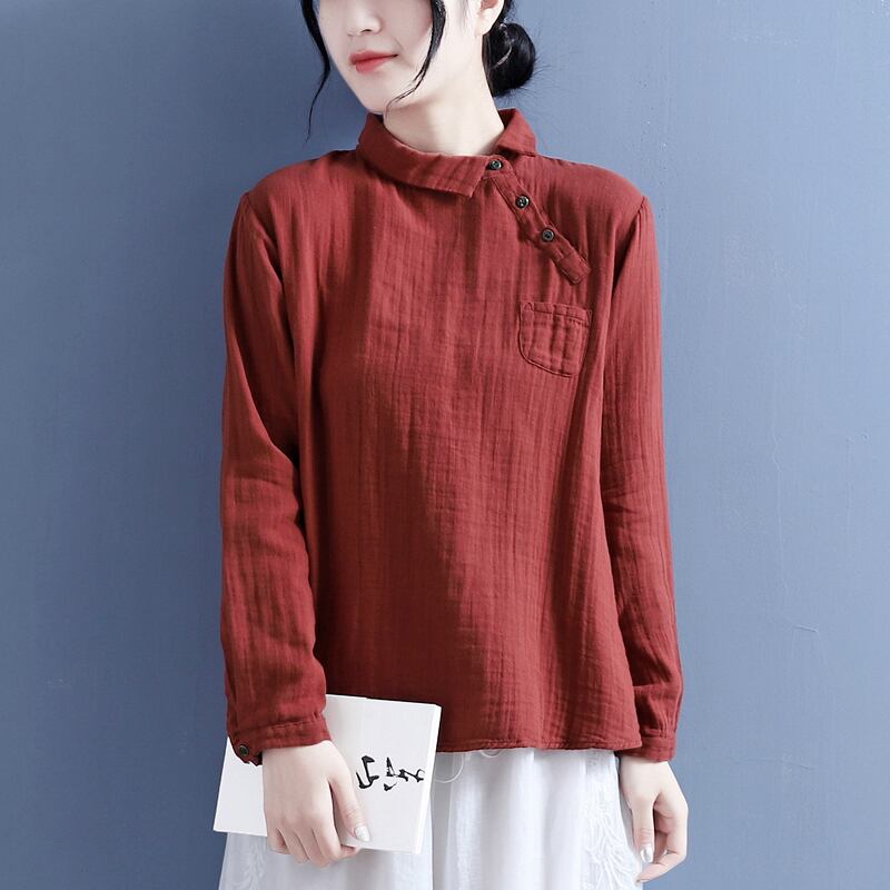 [Qing Series] ★Chinese-style shirt★ 4 colors Tops Retro Light brown White Black Red