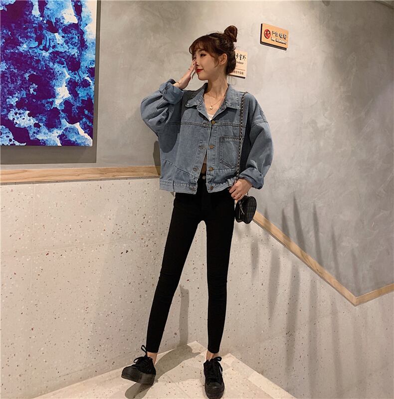 [Mikiko Series]★Denim Jacket★ Outer Jeans Short Length Fashion Easy to Match Blue Blue