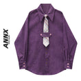 Load image into Gallery viewer, [YOUZI series]★Shirt with tie★ 2color mini length corduroy tops light brown purple
