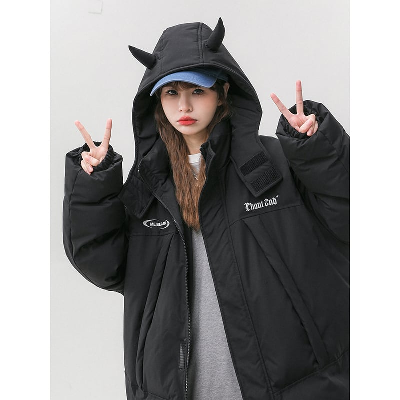 [Suikoishi Series] ★Winter Coat★ Cotton Coat Outerwear 3color Unisex Men's Cute Ears Pink Black Beige