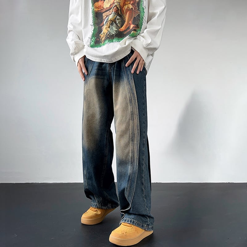 [V37 Series]★Denim pants★ 2color bottoms pants unisex men's gradation black blue