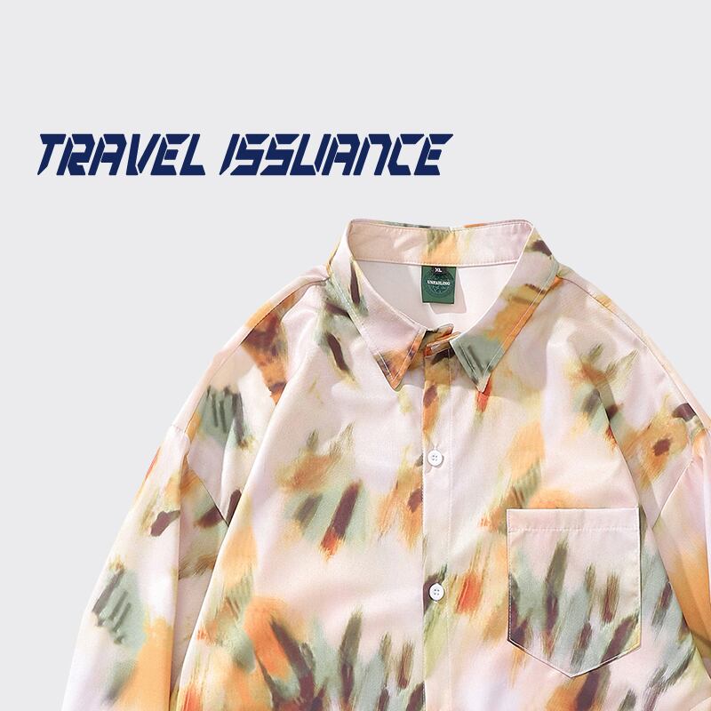 [TRAVEL ISSUANCE Series]★Shirt★ Long sleeve shirt tops unisex men's retro cute yellow print