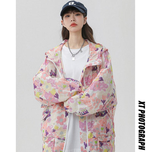 [Fujiiman Series] ★Jacket★ 2color outerwear thin spring/summer sun protection unisex men's printed graffiti