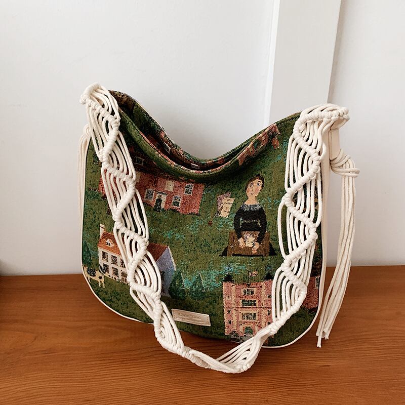 [WEIWEI Series]★China style bag★ Shoulder bag Oil painting style Unique Green Green Stylish