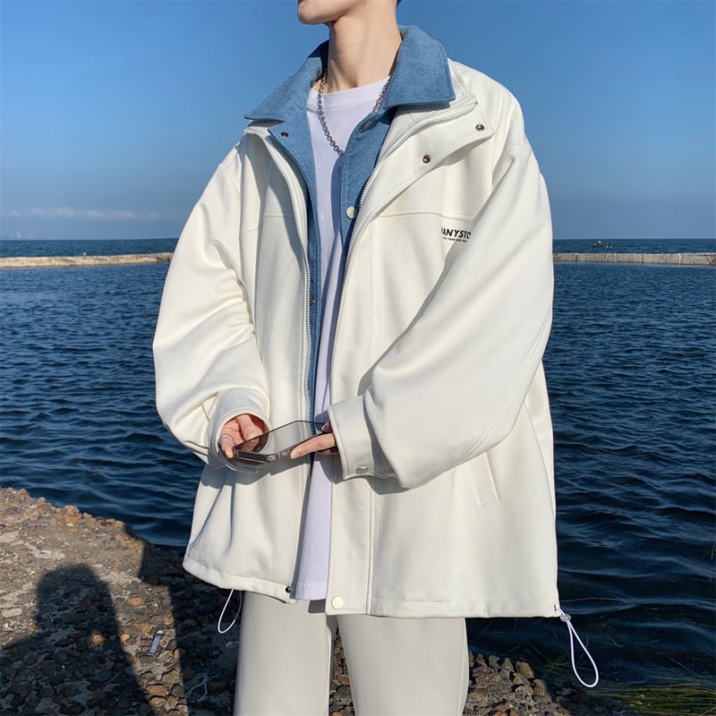 [MANYSTON Series]★Jacket★ Outerwear 2color Faux Layered Unisex Men's White Black Casual