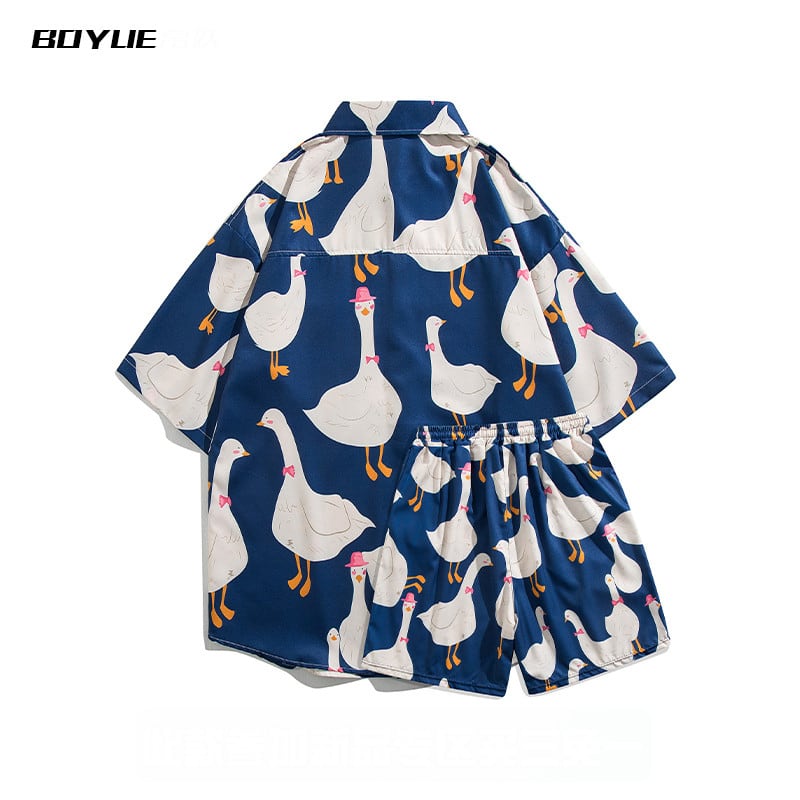 [BOYUE Series]★Setup★ Shirt + Shorts 3color Simple Unisex Men's Large Size Cool Animal Pattern Duck Aloha