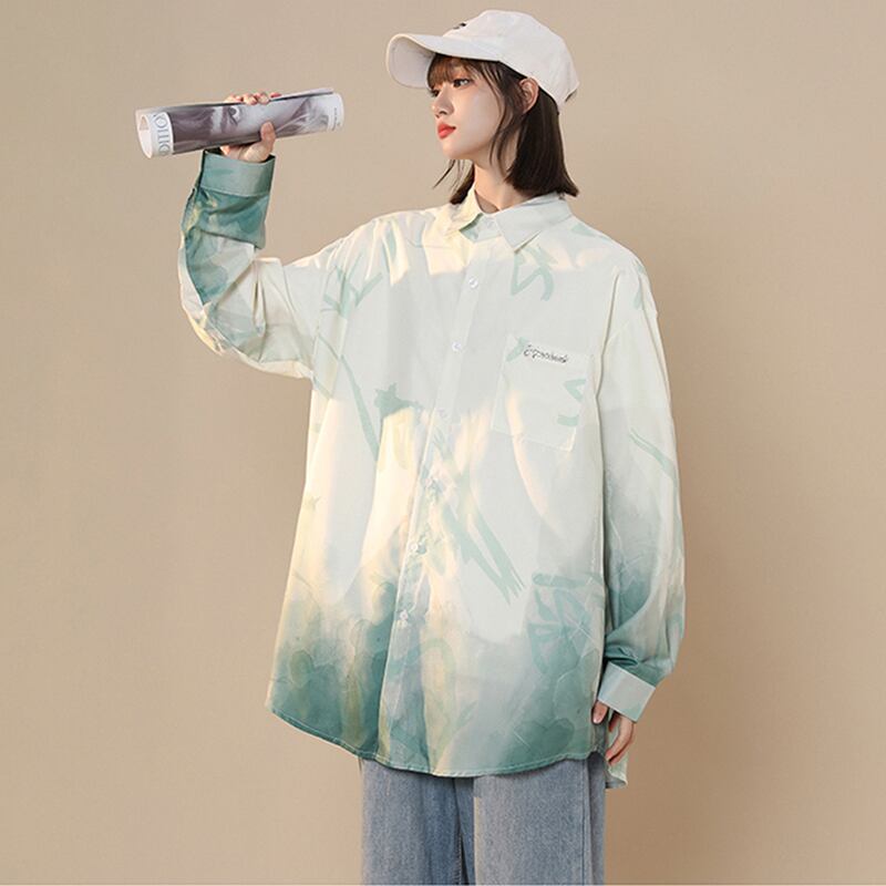 [GEBOXUAN Series]★Shirt★ 3color long sleeve tops long sleeve shirt unisex men's print gradation