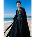 Load image into Gallery viewer, [Da Qinglong Shu Series] ★Chinese style dress + belt★ Long length Chinese clothes Improved Han clothes V neck Switching Black Black
