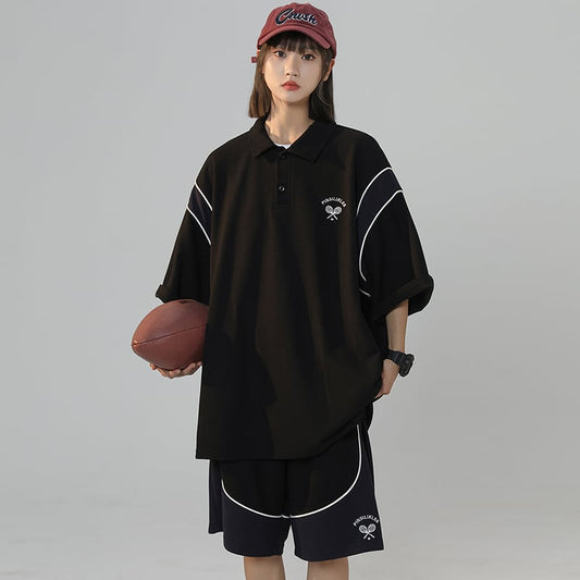 [Fujiman Series]★Setup★ 2color POLO shirt + shorts 2-piece set Top and bottom set Color scheme Youth Casual