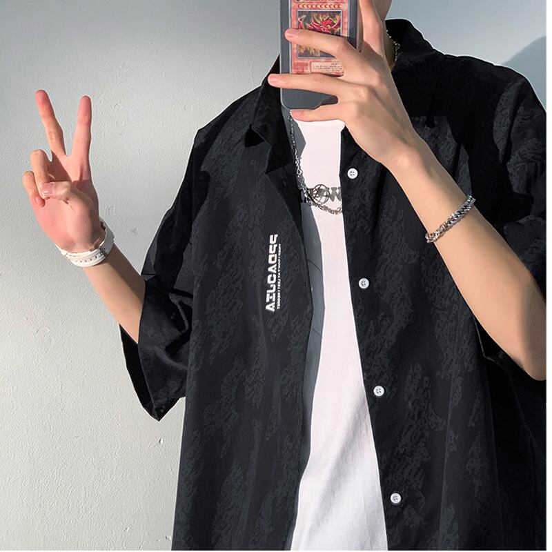 [Hyakuyakuge Series]★Shirt★ 2colors Black or White Short Sleeves Summer Print Unisex Large Size Men's Loose Fit Easy to Match