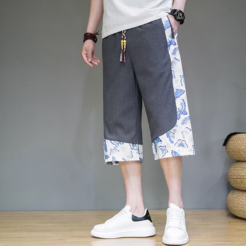 [JUNYI Series]★China style trousers★ 3color bottoms trousers casual pants unisex men's large size switching 3/4 length short length pants