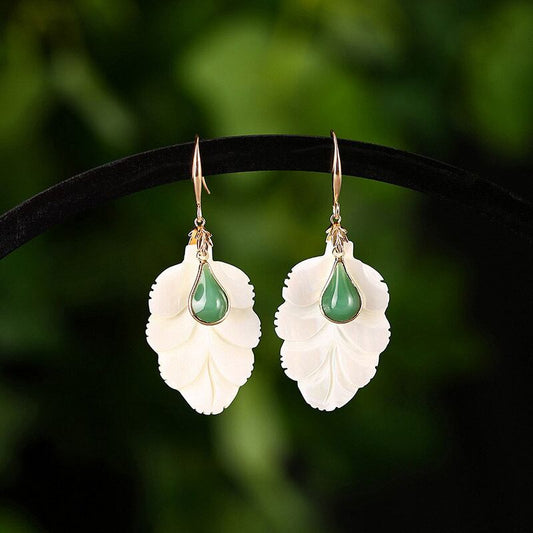 [Louran Guest Series] ★China style earrings★ Pair of earrings for women, temperament enhancement accessory, white green