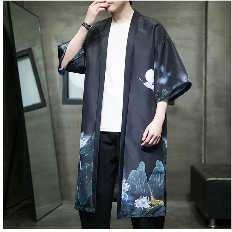 [PINZHI Series]★China style happi coat★ Tops 2color Unisex Men's Large Size Crane Thin Fireworks Festival