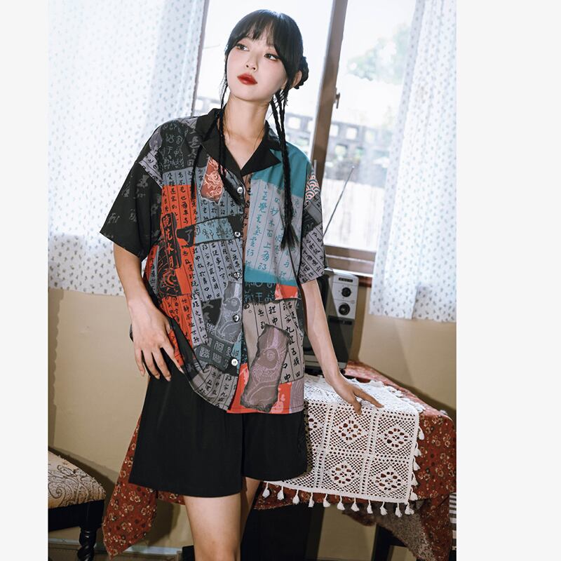 [Kokaisha --- Kyoka Suigetsu Series] ★China style shirt★ Tops Unique Cool Original V-neck Retro