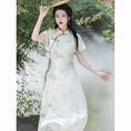 Load image into Gallery viewer, [Tatsuko Chenis Series] ★China style dress★ 2color dress coming of age ceremony girls' night out date short sleeve dress summer clothes green beige chiffon cool
