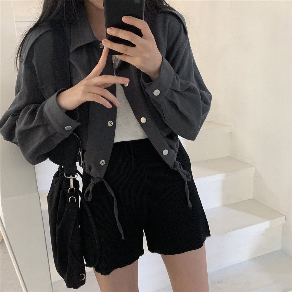 [XIXI Series]★Jacket★ 2color Outer Short Length Simple Dark Gray White SML XL