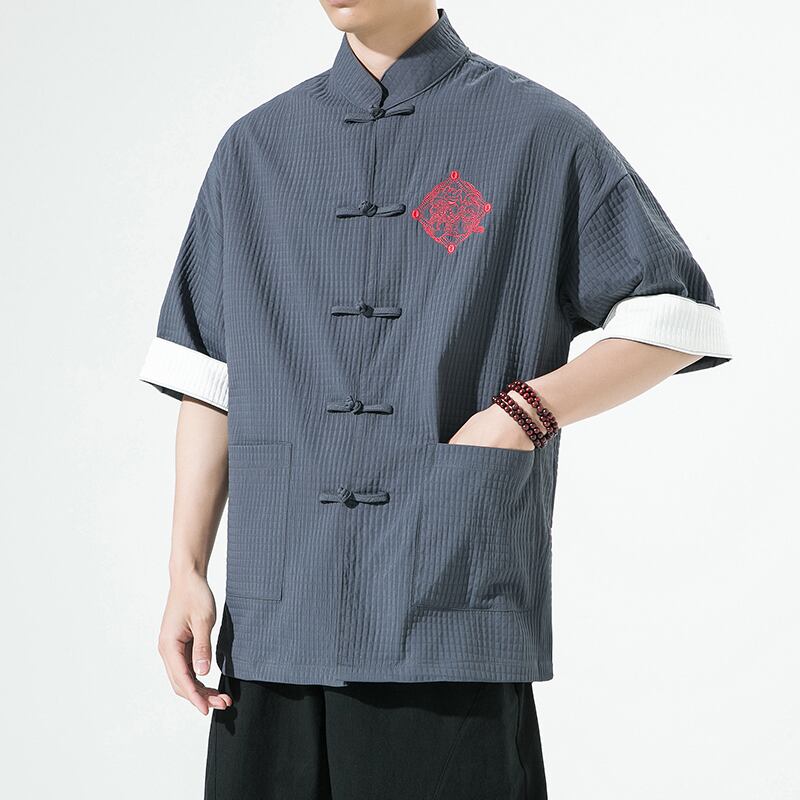 [Small Troubles Series]★China Style Shirt★ Tops 6color Unisex Men's Large Size Improved Tang Suit