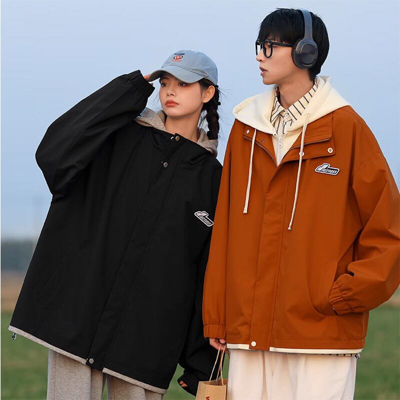 [CHAOMEICHEN Series] ★Jacket★ 3color Tops Color scheme Unisex Men's Large size Spring/Autumn clothes Black Beige Brown