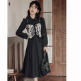 Load image into Gallery viewer, [Shukunsho series] ★China style dress★ 2color fake layered ladies cute retro autumn clothes black coffee color
