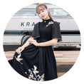 Load image into Gallery viewer, [My Family's Series] ★Chinese-style dress★ Crane embroidery, short sleeves, thong length, A-line, Chinese elements, casual wear, black
