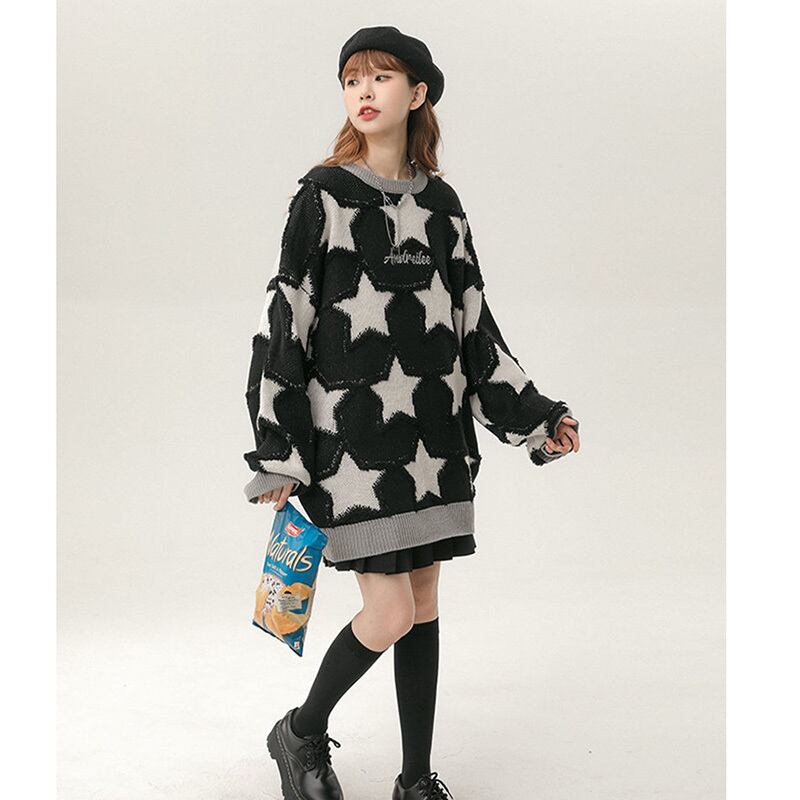 [Ushiomiomi Series] ★Sweater★ 2color Knit Tops Unisex Men's Star Star Green Black Green Black