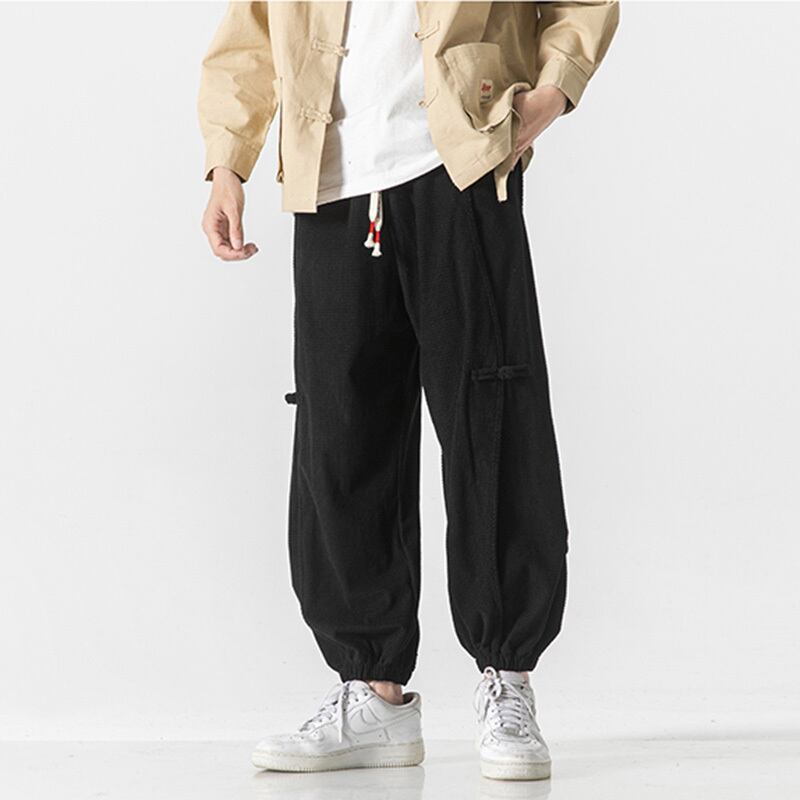 [Small Trouble Series]★China Style Pants★ 3color Bottoms Unisex Men's Large Size China Button Gray Black