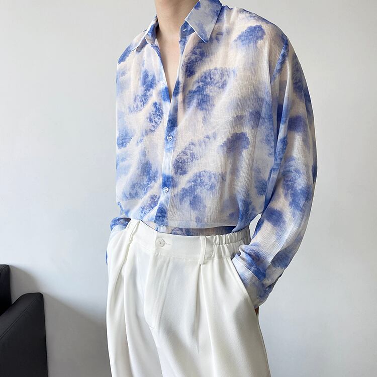 [ZHUIYI Series]★Shirt★ Tops, long sleeve shirt, floral pattern, unisex, men's, thin, cool, sun protection, cooling protection