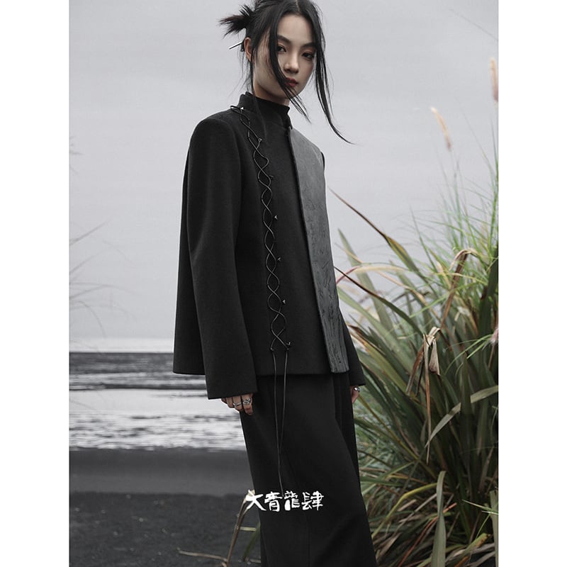 [Daiseiryusu Series] ★China style outerwear★ Rasha Letter pattern Kanji pattern Chinese clothing Color scheme Black Gray Jacket