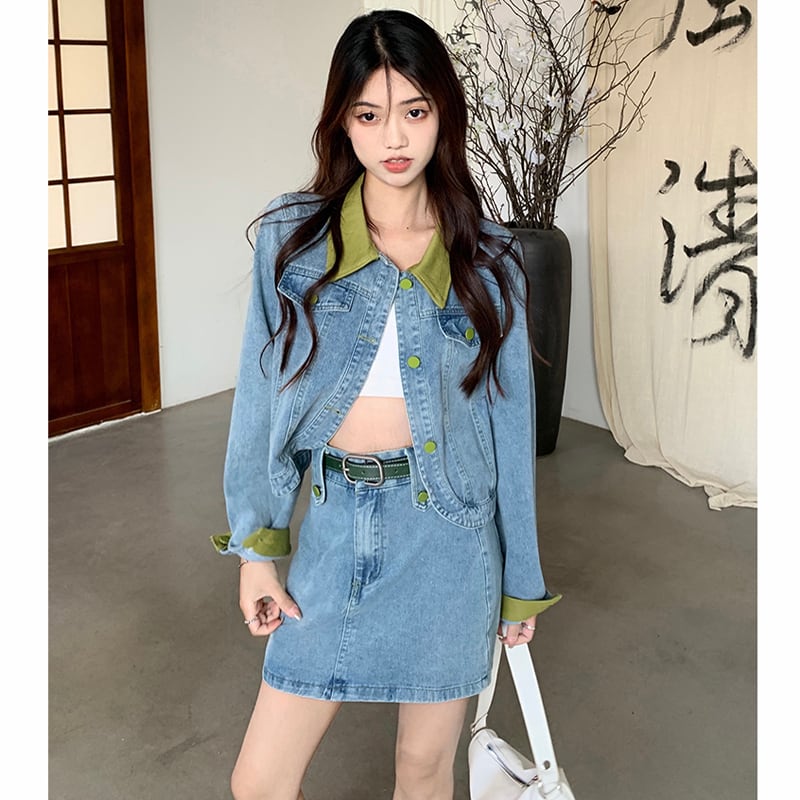 [KEKELI Series]★Setup Single Order★ Outerwear or Skirt with Belt Denim Cute Spring Clothes