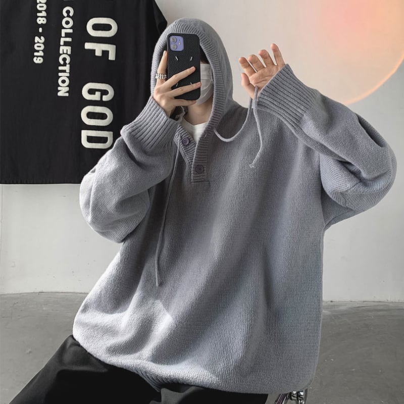 [Emeisa Series]★Sweater★ 2color Knit Tops Parka Unisex Men's Simple Gray Black