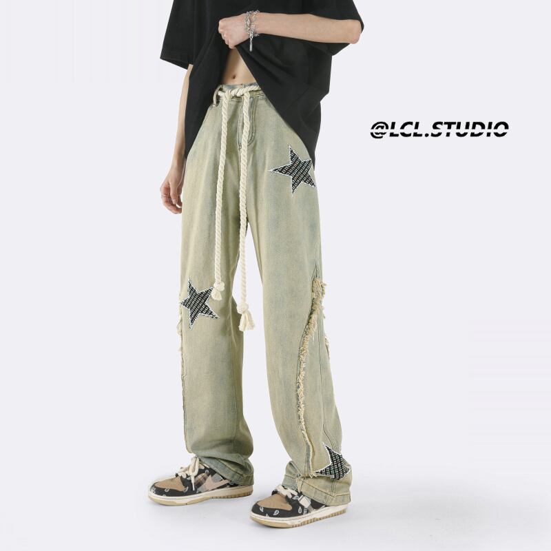 [Emeisa Series]★Denim Pants★ Bottoms Pants Unisex Men's Retro Star Star SML XL 2XL