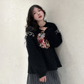 Load image into Gallery viewer, [True Fish Series]★China style top★ Embroidered fringe ladies long sleeve large size floral pattern black black
