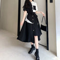 Load image into Gallery viewer, [PANGSAO series]★Shirt dress★ Long length irregular color scheme commuting date office lady large size black black
