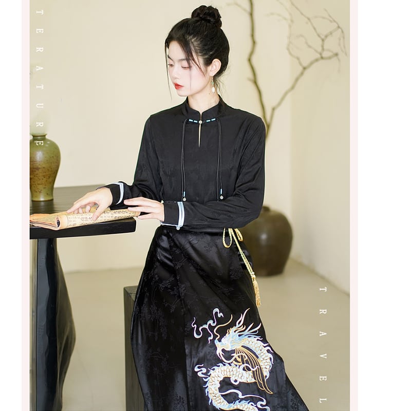 [BAIRIMENG Series] ★Chinese style shirt★ 2color tops long sleeve shirt Chinese clothing black white