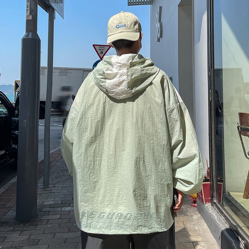 [BIGEMAN Series]★Jacket★ Outerwear 2color Thin Sun Protection Summer Clothes Unisex Men's Large Size Green Green