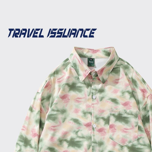 [TRAVEL ISSUANCE Series]★Shirt★ Long sleeve shirt tops unisex men's retro cute casual