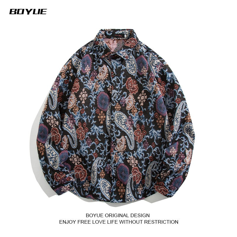 [BOYUE Leeds] ★Retro Shirt★ Long Sleeve Shirt Tops Unisex Ethnic Style Casual ML XL 2XL 3XL