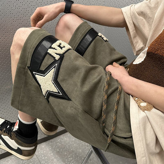 [BIGEMAN Series] ★Short pants★ 2color bottoms, short length pants, unisex, men's, large size, star pattern, sports style