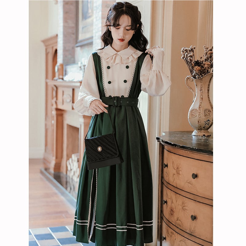 [QLD Series]★Dress★ Fake layered dress Improves temperament Green Green SML XL Cute