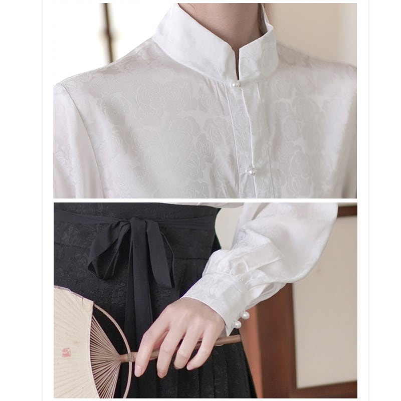 [Az Suna series] ★China style shirt★ Tops Stand neck Improves temperament White White Easy to match