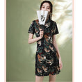 Load image into Gallery viewer, [YUEQIAO Series]★Cheongsam dress★Short length velvet Chinese style dress print retro
