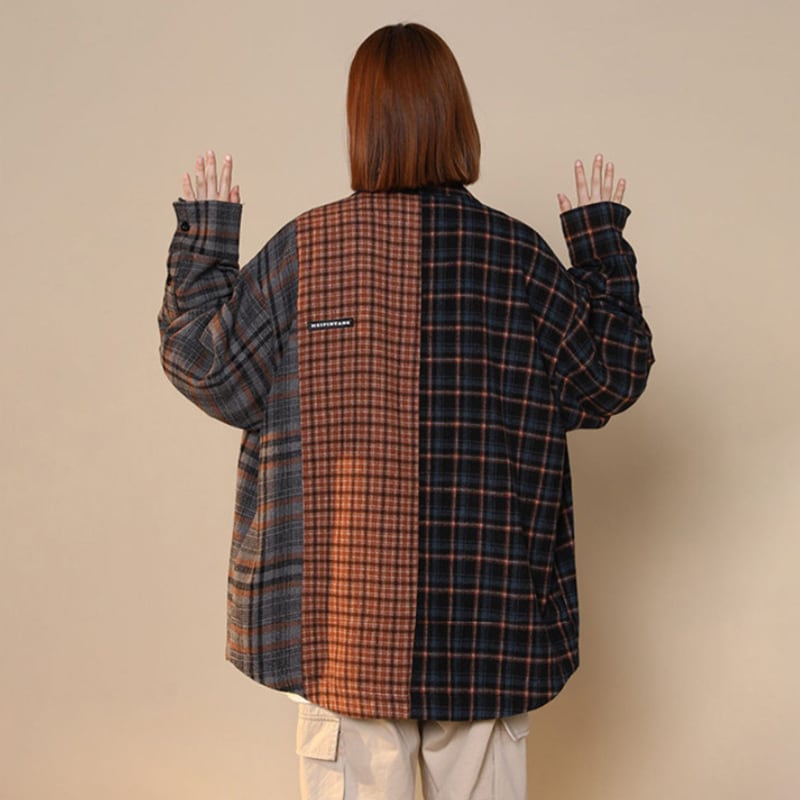 [CHAOMEICHEN series]★Jacket★ 3color outerwear stadium jacket unisex men's plaid color scheme