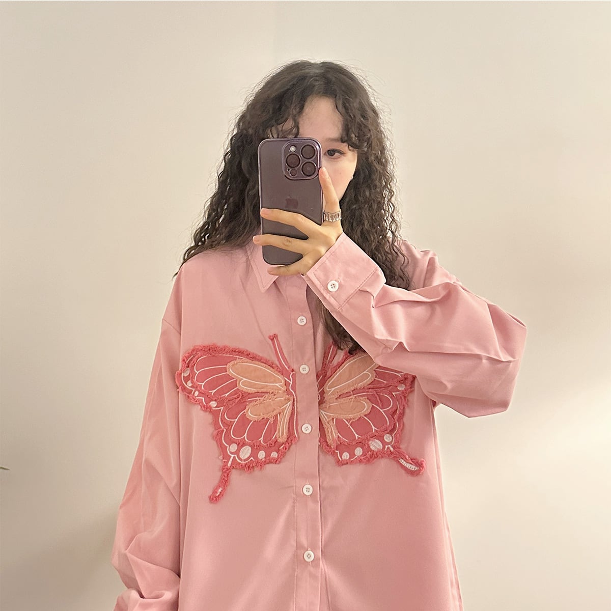 [UATONLINE Series]★Shirt★ 3color Tops Butterfly Unisex Men's Retro Blue White Pink