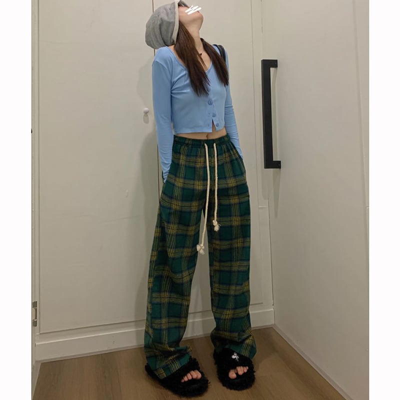 [MEIMEI Series]★Pants★ 2color Casual Pants Bottoms Plaid Pattern Green Red Green Red