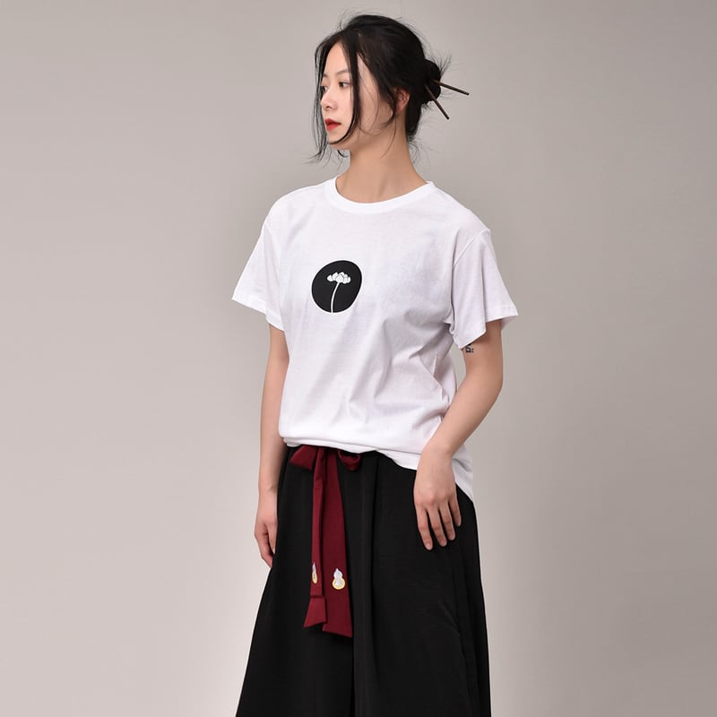 [Mumuki Series]★China style T-shirt★ Tops 2color Unisex Men's Large Size Lotus Pattern Simple Cotton