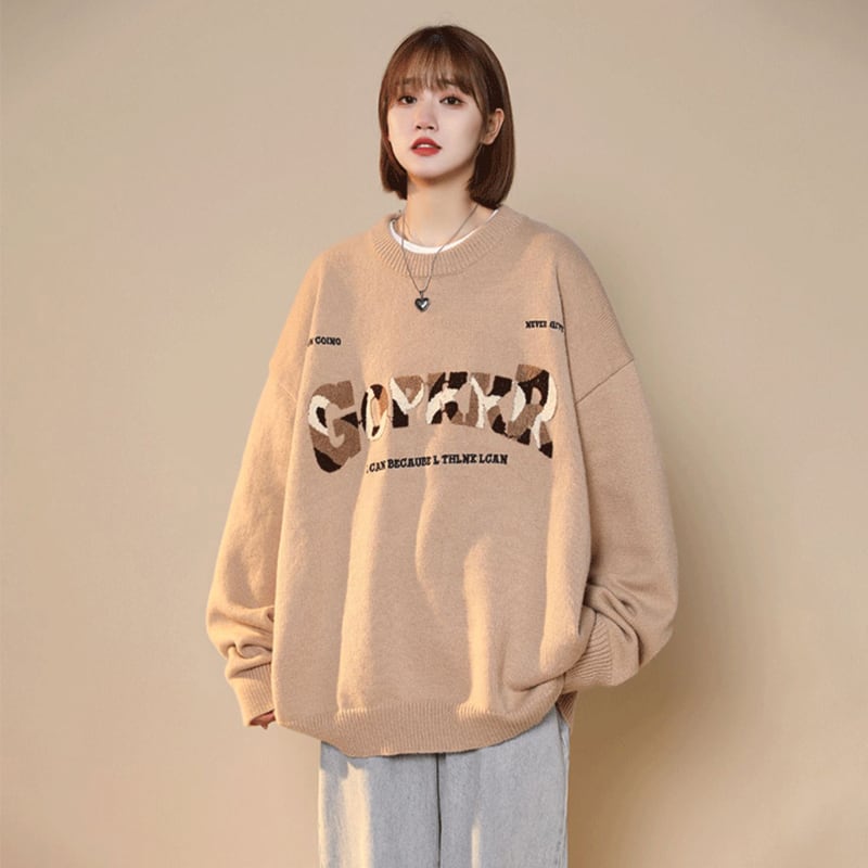 [Ushiomiomi Series] ★Sweater★ 3color Knit Tops Unisex Men's Alphabet Black White Brown