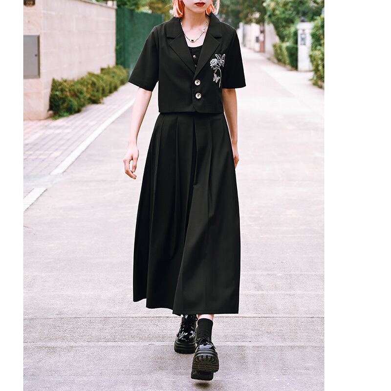 [Kokaisha---Kabunji series] ★China style skirt★ Bottoms Plain Easy to match Black Black S M L XL