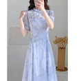 Load image into Gallery viewer, [NIHUO series] ★China style dress★ Plaid party short sleeves blue blue XS SML slimming
